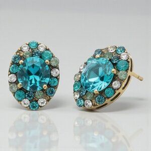 NWT Bold Blue Rhinestone Stud Earrings, Turquoise Cluster Gem Jewelry